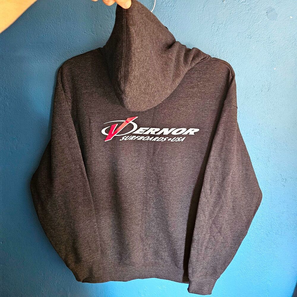 Vernor Surfboards USA Full Zip Hoodie Mens L Charcoal Grey Surf Skate Grunge